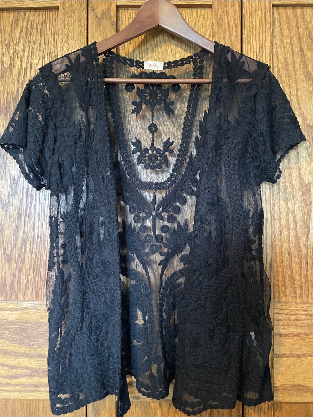 Pixley Black Sheer Lace Open Front Cardigan